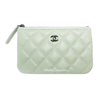 CHANEL Lambskin Clutch Mini Women's Mint Green