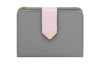 PRADA Saffiano Leather Wallet Trumpets Women's Slate Gray & Snowflake & Plaster Powder