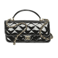 CHANEL Calfskin Patent Leather Cell Phone Pouch One Shoulder Handbag Women's Black