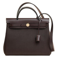 HERMES Herbag Zip Canvas With Leather Shoulder Bag Crossbody Bag Handbag Women's Dark Brown