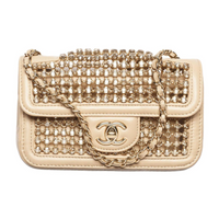 CHANEL Lambskin Shoulder Bag Crossbody Bag Mini Women's Beige & Gold