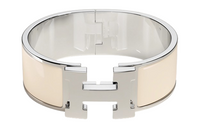 HERMES Enamel Palladium-Plated Bangles Women's Silver/cream
