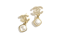 CHANEL Metal Resin Rhinestones Earrings Women's Gold