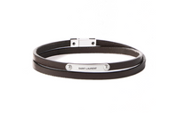 SAINT LAURENT Leather Metal Wristbands Men's Brown