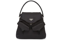 PRADA Hobo Nylon With Leather Handbag Women's Black