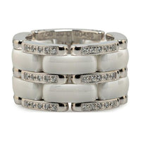 CHANEL Pre-Owned 2000-2020 18K White Gold Diamond Ceramic Ultra Wide Costume Ring