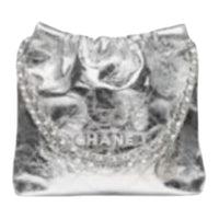 CHANEL Leather Handbag Shoulder Bag Women's Silver