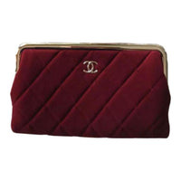CHANEL Velour Crossbody One Shoulder Clutch Women's Black