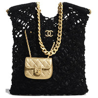 CHANEL Lambskin Metal Handbag Women's Black/Metal