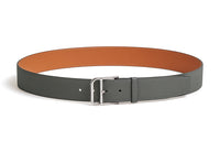 HERMES Solid Color Decoration, Pin Buckle Calfskin, Palladium Metal, Leather Belts Men's Gray Width 3.5CM