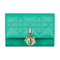 DIOR Wicker Pattern Sheepskin Wallet Women's Tiffany Blue Color
