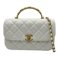 CHANEL Pearlescent Lambskin Portable Crossbody Bag Shoulder Bag Small Size Women's White