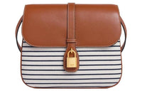 CELINE Tabou Fabric With Smooth Cow Leather Shoulder Bag Crossbody Bag Medium Size Women's Tan/Marine Blue