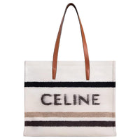 CELINE Fabric Tote Bag Shopping Bag Handbag Large Size Men's Beige & Black