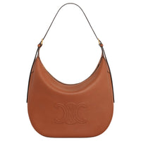 CELINE Cuir Triomphe Calfskin Handbag, Shoulder Bag Large Size Women's Brown