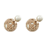 DIOR Artificial Resin Copper Alloy Earrings Women's Gold/White