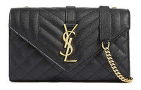 SAINT LAURENT ENVELOPE Grained Calfskin Envelope Bag, Shoulder Bag, Crossbody Bag Women's Black
