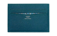 HERMES Citizen Twill Epsom Leather Card Holder Women's Dark Blue