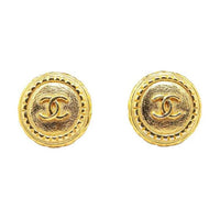 CHANEL 1970-1980 Plated Cc Clip On Costume Earrings