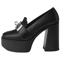 HERMES Chunky Heel High Heels 7cm Women's Black