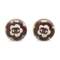CHANEL 2004 Resin Cc Flower Clip-On Costume Earrings