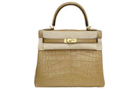 HERMES Kelly Block Matte Crocodile Leather One Shoulder Handbags Regular Women's Milk Tea Beige