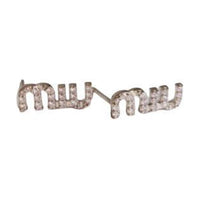 MIU MIU Metal Artificial Crystal Stud Earrings Women's Silver