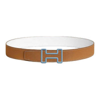 HERMES Calfskin Leather Belts Men's Brown/White Width: 3.8CM