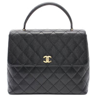 CHANEL Fish Paste Leather Handbag Women's Black