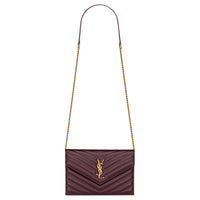 SAINT LAURENT Shiny Leather Clutch, Wallet, Shoulder Bag Women's Blood Red