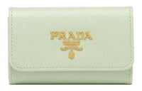 PRADA Saffiano Leather Key Pouch Women's Light Green