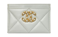 CHANEL 19Bag Lambskin Card Holder Women's Gray Blue