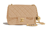 CHANEL Sheepskin Shoulder Bag Women's Milk Tea