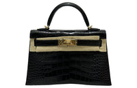 HERMES Mini Kelly 2nd Generation Alligator Leather Kelly Bag Handbag Mini Women's Black