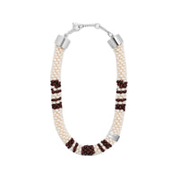 CELINE Rhodium-Plated Brass Glass Beads Bracelets Men's Beige