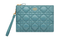 DIOR Caro Cow Leather Clutch Large Size Women's Sky Blue