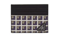 PRADA Leather Card Holder Men's Black/Blue/White/Yellow