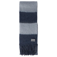 MIU MIU Mohair Polyamide Wool Recycled Polyester Knit Scarves Unisex Blue