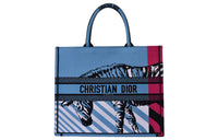 DIOR Embroidery Tote Bag Shopping Bag Handbag Large Size Women's Blue & Pink