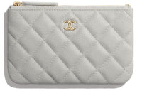 CHANEL Small Grain Embossed Calfskin Portable Clutch Coin Purse Mini Women's Gray