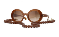 CHANEL Acetate Round Sunglasses Women's Brown