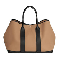 HERMES Garden Party Canvas With Leather Handbag Men's Masarah Tea Brown & Black