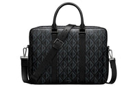 DIOR Pattern Canvas With Textured Surface Cow Leather One Shoulder Crossbody Portable Briefcases Men's Black