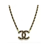 CHANEL Metal Calf Leather Necklaces Women's Black