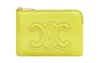 CELINE Triomphe Arc De Triomphe Smooth Cow Leather Wallet Card Holder Coin Purse Women's Fluorescent Yellow
