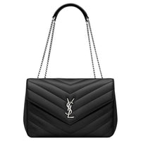 SAINT LAURENT LOULOU Lambskin Shoulder Bag Tubas Women's Black