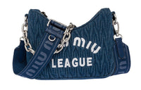 MIU MIU Matelassé Denim Shoulder Bag Handbag Crossbody Bag Mini Women's Blue & White