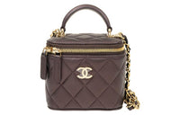 CHANEL Lambskin Box Bag Handbag Shoulder Bag Crossbody Bag Mini Women's Dark Brown