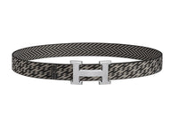 HERMES H Guilloché, Silver Toned Buckle, Nylon Mesh Reversible Waistband Men's Black/Graphite Width 3.2cm