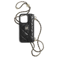 CHANEL Leather One Shoulder Crossbody Cell Phone Pouch Regular Women's Black